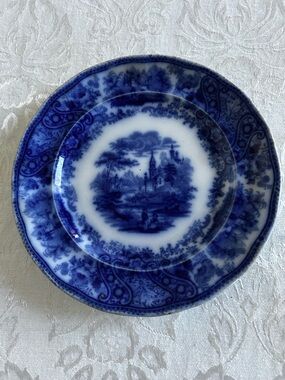 Antique English Flow Blue Nonpariel Pattern Porcelain Plate